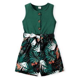 Girls Summer Floral Sleeveless Romper – Button Front Casual One-Piece Outfit